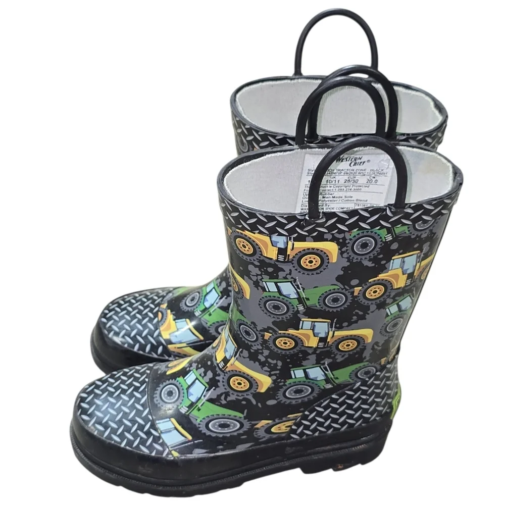 Western Chief Black Boys Tractor Rain Boots Size 11/12